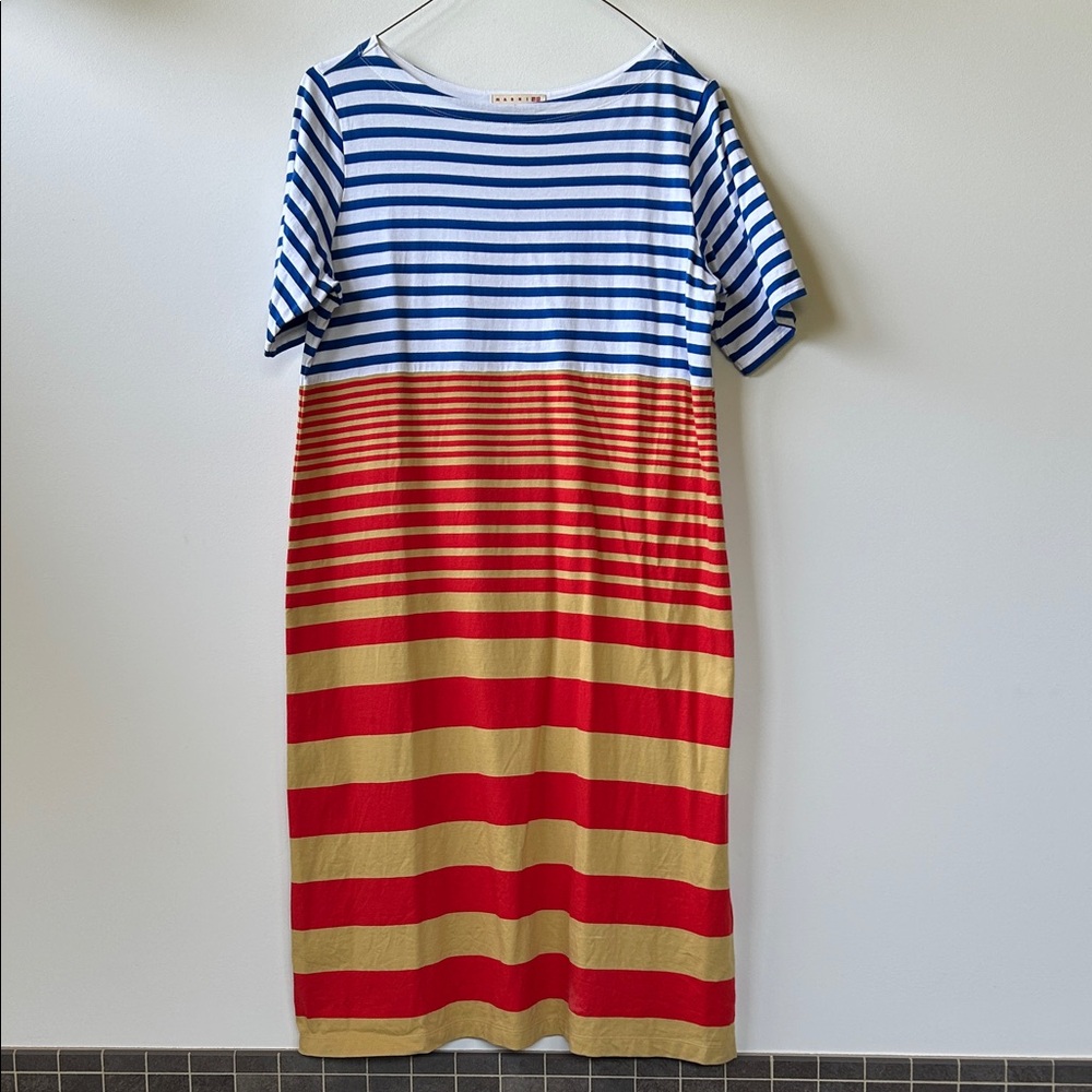 Marni Striped Blue, Red, and Gold Dress